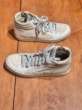 P448 Cream and White High-Top Sneakers with Silver Accents